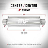 Magnaflow Universal Muffler/Silencer - 2" ID/OD, Round 4" x 14", Satin S/S | #10414